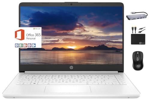 HP 2024 Premium 14" Micro-Edge Portable Laptop Student Business, Intel Quad-Core N4120, 8GB RAM, 192GB (64GB eMMC+ 128GB Card), Webcam, WiFi, Windows 11S + 1 Year Office 365, MarxsolAccessory White