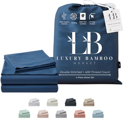 LB Luxury Bamboo Market Full Size Bed Sheet Set | 100% Viscose | Organically Grown | Ultra Soft | Cooling Sheets for Hot Sleepers | 17" Deep Pocket [Dune] (Dune, Full)
