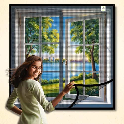 ARMORX Fiberglass Mosquito Net Pre Stitched with Fastener Tape on All Four Borders, Window/Door DIY Bug Insect Mesh - Black (50cm x 55cm)