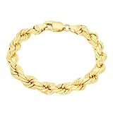 Nuragold 14K Real Yellow Gold Solid Rope Diamond Cut Chain Bracelet 7"-9" (1.5mm-10mm) Italian Jewelry for Men & Women - 7.5",10mm