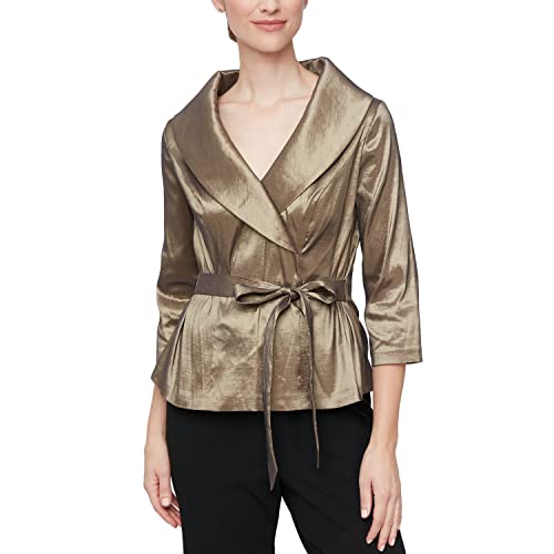 Alex Evenings Womens Stretch Taffeta 3/4 Sleeve Formal Blouse, Special Occasion Dress Shirt