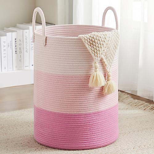 Cotton Rope Laundry Hamper by Fiona's magic, Tall Woven Laundry Basket Storage, Baby Nursery Hamper for Blankets, Toys and Clothes Hamper for Bedroom and Living Room Organizing