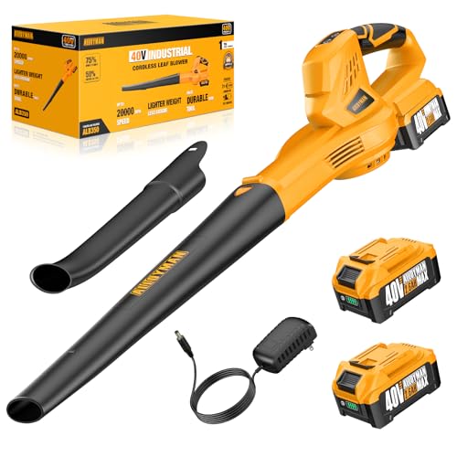 Alloyman 40V Max Cordless Leaf Blower, 130CFM150MPH Electric Leaf Blowers, with Batteries & Charger, 3 Speed Mode Lightweight Mini Powered Leaf Blowers for Lawn Care/Snow Blowing, yellow