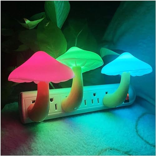 UTLK [3 Pack] Plug-in LED Mushroom Night Light Lamp with Dusk to Dawn Sensor,Plug in LED Bed Cute Mushroom Nightlight Night lamp Wall Light Baby Night Lights for Kids Children (7-Color)