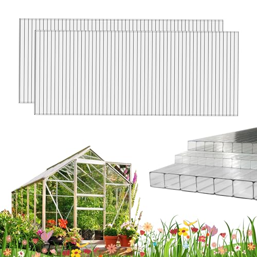 XISOCO 12 PCS 4' x 2' x 0.16'' Polycarbonate Greenhouse Panels, Twin-Wall Polycarbonate Panels, Impact Resistance Clear Sheets, Greenhouse Panels UV Protection, Waterproof, for Garden and Greenhouse