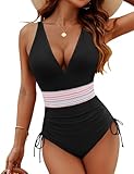Blooming Jelly Women Tummy Control Swimsuits One Piece Modest Bathing Suit Slimming V Neck Swim Suits 2024 (M, Black)