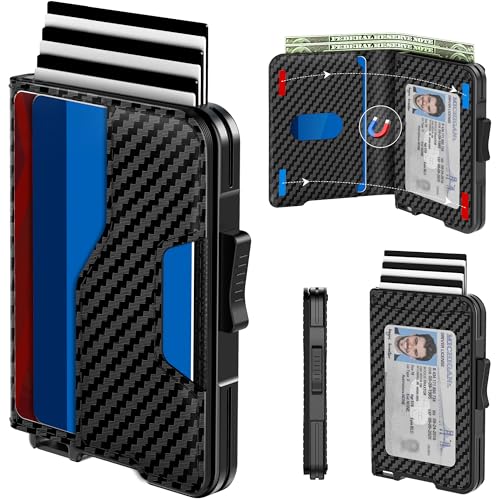 Kunlgro Wallet for Men - Pop Up Case, Cash Slot, and Credit Card Wallet - Slim Minimalist Aluminum Front Pocket Wallet with RFID Blocking/ID Window