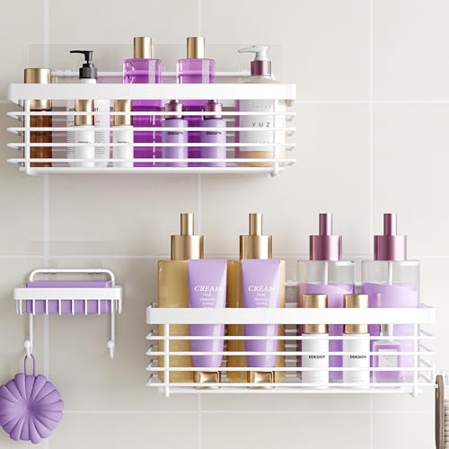 ODesign Shower Caddy 3 Pack SUS304 Stainless Steel-No Drilling-Shower Bathroom Shelves Rack,Rustproof Wall Mounted,Adhesive Shower Shelf Suction Cup Basket Organizer