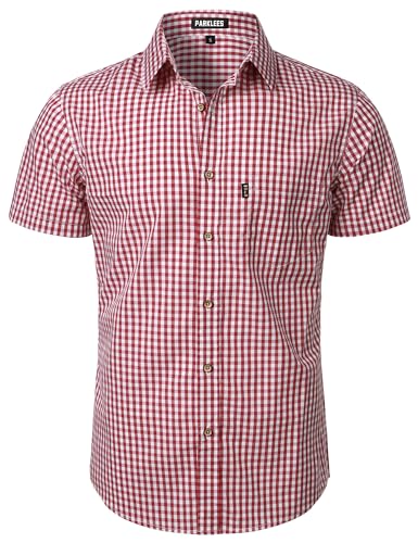 PARKLEES Men's Casual Plaid Button Down Shirt Cotton Short Sleeve Gingham Dress Shirts Regular Fit with Pocket