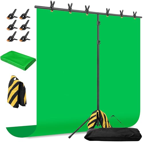 Green Screen Backdrop with Stand,Portable Greenscreen Background with Stand, T-Shape Green Screen Stand kit, Sandbag, Carry Bag for Zoom, Video, Streaming and Photoshoot