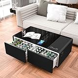 Gagawin Smart Coffee Table with Fridge and Bluetooth, Smart Refrigerator Table with Dual Speakers, 15W Wireless Charger, Control Panel, Outlet Protection, USB Port, Atmosphere Light, LT135 Pro-Black