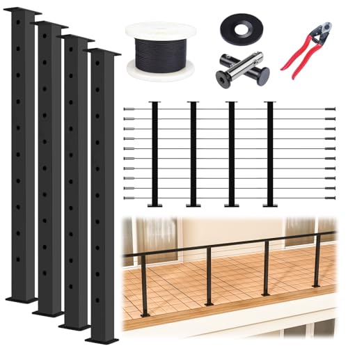 Muzata Black Cable Railing Post 36" Fixed Top Stainless Steel,PS02 RWS2