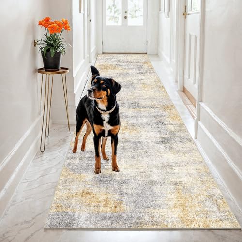 Moroccan Washable Hallway Runner Rug - Non Slip Kitchen Rugs Rubber Backing Low Pile Mat for Living Room Bedroom Entryway