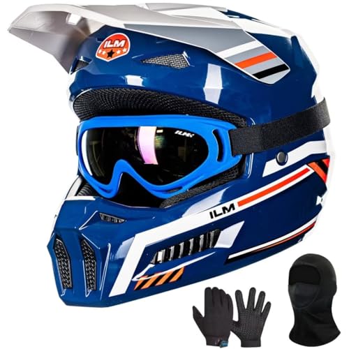 ILM Youth Dirt Bike Helmets Kids ATV Helmet Motocross BMX Off Road Motorbike with Goggles Gloves Mask DOT Model MT601Y