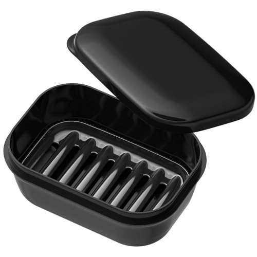 Quatish Leakproof Soap Dish with Lid & Draining Layer, Shatterproof Travel Bar Soap Holder Case Container, Portable Travel Size Toiletries Essentials for Camping, Gym, Bathroom