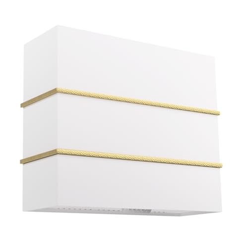 Akicon Stainless Steel Ducted Range Hood, Wall Mount Square Kitchen Hood 36 Inch, 3 Speed Fan with 600 CFM, Energy Saving LED Light, Reusable Filter, Signal White with Gold