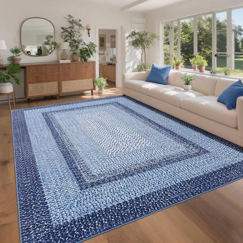 LUXLOOM Washable Area Rug for Living Room Modern Rugs for Bedroom Brown Rug Imitation Braided Large Rug Non Slip Throw Rugs Stain Resistant Carpet for Nursery Dining Room