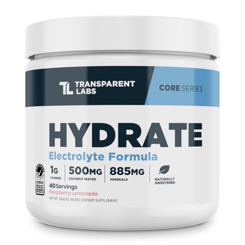 Transparent Labs Hydrate Sugar Free Electrolytes Powder - Hydration Powder Electrolytes with Coconut Water, Calcium, Taurine, & Potassium