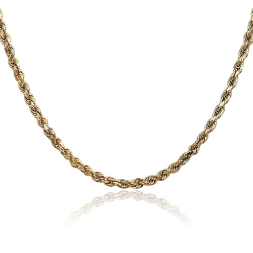 IceCarats 14K Solid Yellow Gold 3.5mm Rope Chain Necklace 24 inch Diamond Cut, Polished for her for him