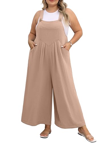 OLRIK Plus Size Jumpsuit for Women Wide Leg Adjustable Straps Overalls Loose Fit Romper with Pockets Fall Outfit