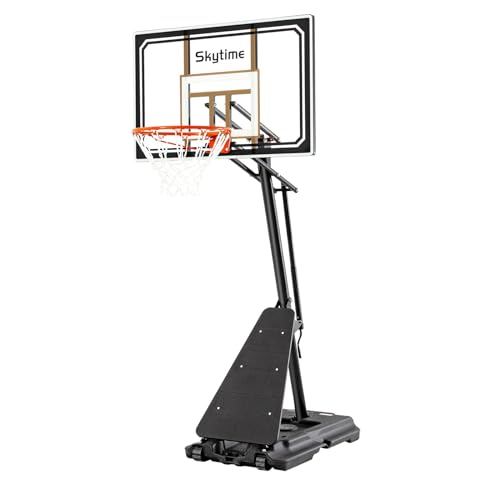 Skytime Basketball Hoop 44&48 Inch Backboard Portable Basketball Goals Outdoor,5.3-10ft Stepless Regulation Crank Adjust Basketball Goal System