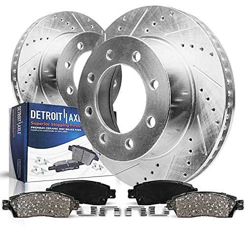 Detroit Axle - Front Brake Kit for Ford 2013-2022 F-250 F-350 Super Duty 4WD, 2013-2016 F-450 Super Duty, 14.29" inch Drilled and Slotted Disc Brake Rotors Ceramic Brakes Pads Replacement
