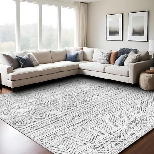 by Soft Ultra-Thin Washable Farmhouse Area Rugs for Living Room Non-Slip Neutral Carpet for Bedroom Under Dinning Table