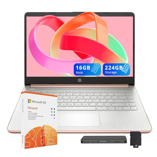 HP Stream 14" HD Lightweight Laptop, Intel Celeron N4120, 16GB RAM, 224GB Storage(64GB eMMC + 160GB Docking Station), Intel UHD Graphics, HD Webcam, 1 Year Office 365, WiFi, Bluetooth, Win 11s, Gold