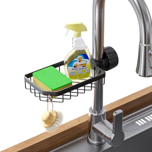 LONIN Innovative 3in1 Kitchen Faucet Organizer Rack - Stainless Steel Multifunction Sink Caddy, Sponge Holder, Dish Brush Stand, and Soap Holder - Keep Your Sink Area Tidy and Organized