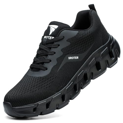 Steel Toe Cap Trainers Safety Trainers Mens Womens Lightweight Safety Shoes Non Slip Breathable Comfortable Work Boots, Black, 9 UK
