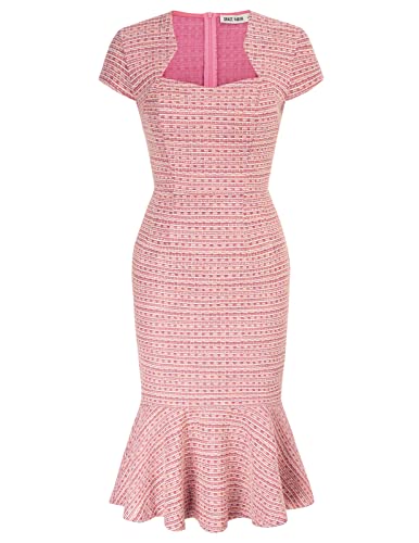 GRACE KARIN Womens Elegant Cap Sleeve Fishtail Tweed Cocktail Bodycon Dress