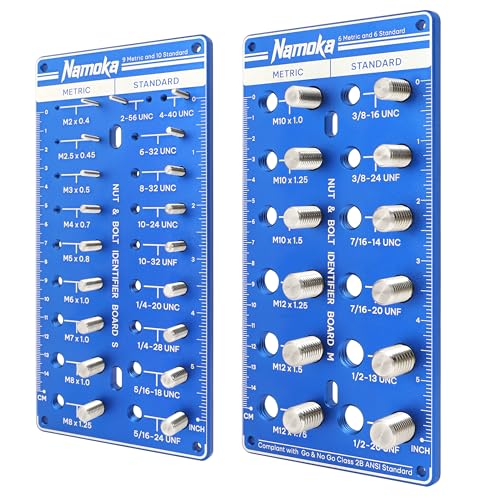 NAMOKA Thread Checker, Nut and Bolt Thread Checker, Thread Checker Standard and Metric, Identify 16 SAE & 15 Metric Sizes, Bolt Size Finder, Durable Aluminum Alloy & Stainless Steel Thread Gauge