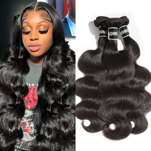 ASHINE Human Hair Bundles Body Wave, Unprocessed Cambodian Raw Hair Bundles for Women Natural Black 16 18 20 Inch, Keep Soft and Silky After Multiple Washes