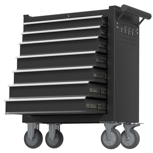 Yaciente 7-Drawer Tool Chest, Rolling Tool Box with Wheels, High Capacity Detachable Mobile Tool Storage Cabinet for Workshop, Garage, Mechanics and Repair Room (Black, 7-Drawer)