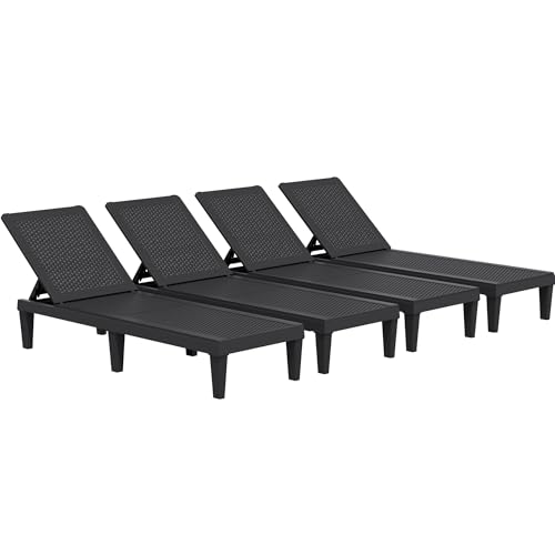 JUMMICO Patio Chaise Lounge Chair Outdoor PE Waterproof Adjustable Easy Assembly Lounge Chairs for Outside Pool Garden Deck Beach
