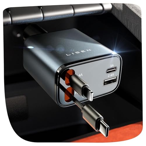 LISEN 69W Retractable Car Charger 4 in 1 USB C Car Charger Travel Essentials Fast Car Phone Charger Mothers Day Birthday Gifts for Women Men Car Accessories Interior for iPhone 16 15 14 Galaxy Pixel