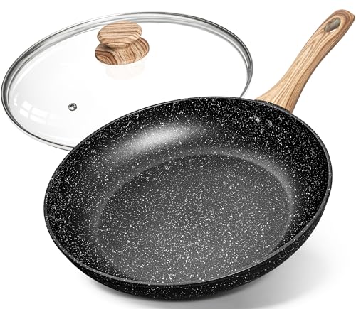 MICHELANGELO Non Stick Frying Pans, Nonstick Skillet with Lid, Nonstick Fry Pan with Comfortable Handle, All Cooktops Compatible, Non-Toxic Granite Coating