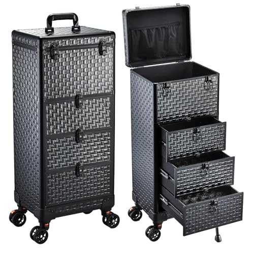 Yueieoun Salon Cart with 3 Drawers, Nail Trolley Cart with Wheels Salon Station Rolling Makeup Train Case Cosmetology Case Organizer Cases for Nail Tech,SPA,Face Painting,Hairstylist,Makeup Artist
