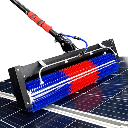 ZNZHNSI Solar Panel Cleaning Roller Brush, 11FT Water Fed Pole Kit, Solar Panel Electric Cleaning Brush, Adjustable Outdoor Window Cleaning Kit, Photovoltaic panel cleaning tools, with Power Converter