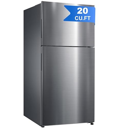 SMETA Full Size Refrigerator, Top Freezer, Frost Free, 20.0 Cu. Ft. Stainless Steel, 30'' Freestanding Garage Fridge, 66 inch for Kitchen, Office, Home