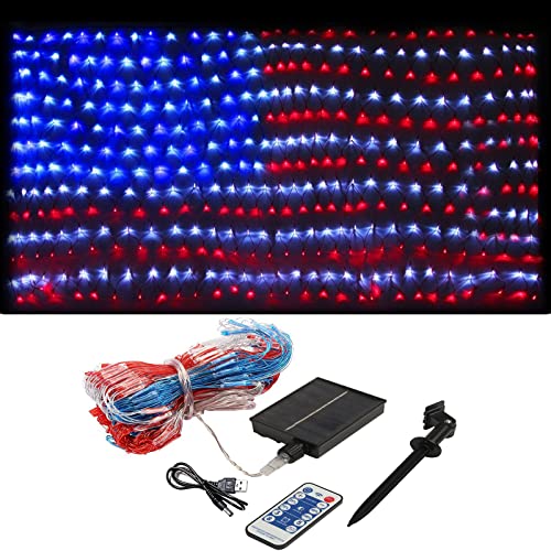 XTF2015 Led Flag Net Lights of The United States, Waterproof American Flag String Light for Christmas,Festival, Holiday