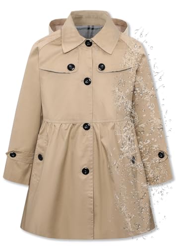 Betusline Girl's Rain Jackets Lightweight Waterproof Hooded Trench Coat Raincoats for Kids,2-14 Years
