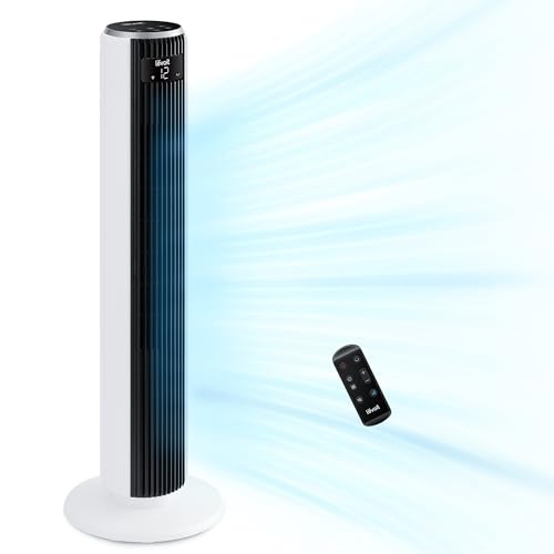 LEVOIT 25dB Tower Fan for Bedroom, 26ft/s Velocity Standing Fan, 90° Oscillating Cooling Fans for Home, 12 Speeds, LED Display, 4 Modes, 12H Timer, Bladeless, Remote Control, 36 inch