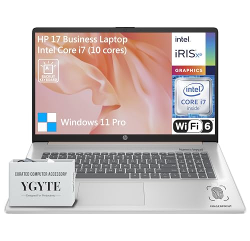 HP 17 Touchscreen Laptop Computer, 17.3 Inch HD+ Touch Screen Business Laptop PC, Intel Core i7, 64GB RAM 1TB SSD, Windows 11 Pro, 10 Key Backlit Keyboard, Fingerprint, Rose Gold
