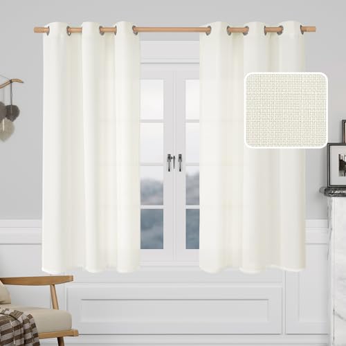 LAMIT Natural Faux Linen Curtains for Bedroom, Grommet Light Filtering Privacy Drapes, Set of 2 Panels