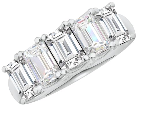 6 Carat 14K White Gold LAB GROWN Emerald Cut 5 Stone Ring Diamond Wedding Band Value Collection (E-F Color VS1-VS2 Clarity) Size: 8