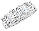 6 Carat 14K White Gold LAB GROWN Emerald Cut 5 Stone Ring Diamond Wedding Band Value Collection (E-F Color VS1-VS2 Clarity) Size: 8