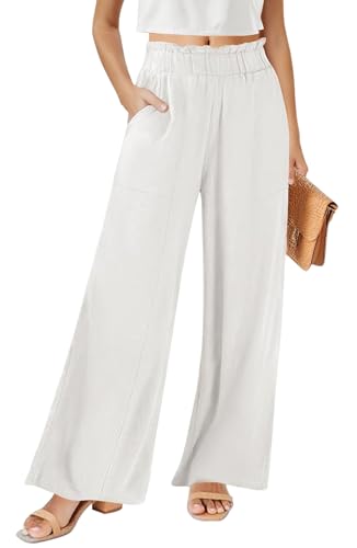 SEMARO Womens Casual Linen High Waist Pants Drawstring Loose Fit Summer Pants Trousers with Side Pockets