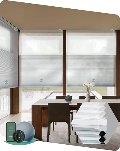 Yoolax Smart Top Down Bottom Up Shades with Remote, Motorized Day Night Cellular Shades
