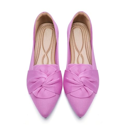 HIULYCENCE Flats for Womens Pointed Toe Ballet Flats with Bow Comfortable Knit Dressy Flats
